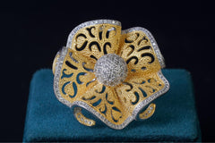 Women's Silver Golden Flower Ring: Exquisite Jewelry by Khaitan Jewels