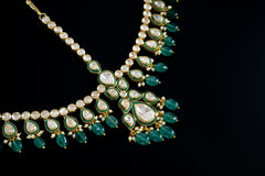 Green Bridal Polki Mangtika: Luxurious Silver Jewelry by Khaitan Jewels