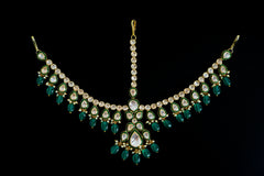 Green Bridal Polki Mangtika: Luxurious Silver Jewelry by Khaitan Jewels