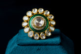 Green Polki Fusion Ring With Moissanite Polki Outline: Exquisite Jewelry By Khaitan Jewels