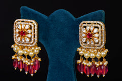 SQUARE SILVER EARRING WITH RED STONE HANGING BY KHAITAN JEWELS