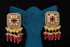 SQUARE SILVER EARRING WITH RED STONE HANGING BY KHAITAN JEWELS