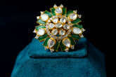 Emerald Petal Polki Ring: Elegant Silver Jewelry by Khaitan Jewels