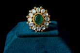 Radiant Emerald Stone with Moissanite Polki Ring: Exquisite Silver Jewelry By Khaitan Jewels