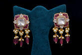 Elegant Pink Polki Silver Earrings By Khaitan Jewels