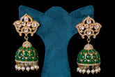 Silver Greenstone Jhumka With Mosonite Stone By Khaitan Jewels