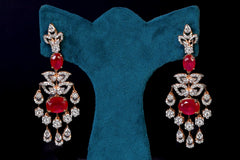 Cherry Red Stone CZ Necklace Set: Exquisite Silver Jewelry By Khaitan Jewels