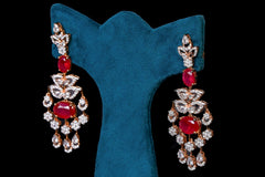 Cherry Red Stone CZ Necklace Set: Exquisite Silver Jewelry By Khaitan Jewels