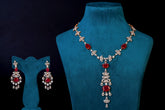 Cherry Red Stone CZ Necklace Set: Exquisite Silver Jewelry By Khaitan Jewels