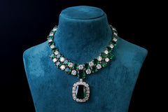 Enchanting Emerald Moissanite Polki Designer Necklace Set: Luxurious Silver Jewelry By Khaitan Jewels