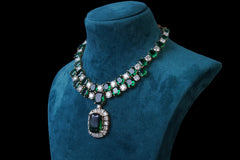 Enchanting Emerald Moissanite Polki Designer Necklace Set: Luxurious Silver Jewelry By Khaitan Jewels