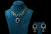 Enchanting Emerald Moissanite Polki Designer Necklace Set: Luxurious Silver Jewelry By Khaitan Jewels