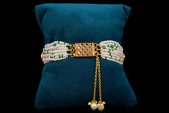 Silver Green Polki Bracelet Embellished with Emeralds and Diamonds by Khaitan Jewels