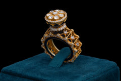 Timeless Luxe: Polki Ring with Diamond Accents By Khaitan Jewels