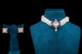 Polki Blue Pearl Elegance Choker Set by Khaitan Jewels