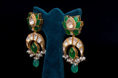 Chand baliya in green stone by Khaitan Jewels