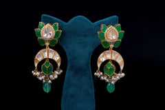 Chand baliya in green stone by Khaitan Jewels