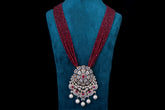 Polki Diamond Pendant Necklace Adorned with Red Beads by Khaitan Jewels