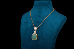 Jade Allure: Polki Green Stone Pendant Necklace by Khaitan Jewels