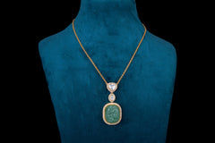 Jade Allure: Polki Green Stone Pendant Necklace by Khaitan Jewels