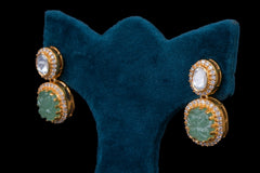 Jade Allure: Polki Green Stone Pendant Necklace by Khaitan Jewels