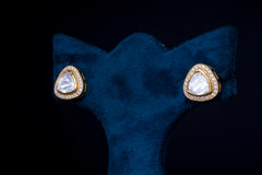 Trillion Polki Stone Silver Stud Earrings By Khaitan Jewels