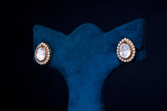 Oval Polki Stone Silver Stud Earrings By Khaitan Jewels