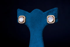 Refined Square Polki Stone Earrings By Khaitan Jewels