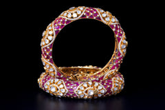 Polki Perfection Ruby Silver Bracelet By Khaitan Jewels