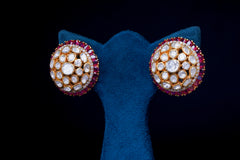 Ruby-Accented Round Polki Silver Studs By Khaitan Jewels