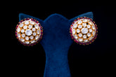 Ruby-Accented Round Polki Silver Studs By Khaitan Jewels