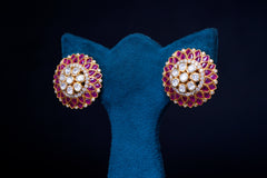 Lustrous Ruby & Diamond Polki Round Studs By Khaitan Jewels