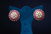 Lustrous Ruby & Diamond Polki Round Studs By Khaitan Jewels