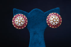 Lustrous Ruby & Diamond Polki Round Studs By Khaitan Jewels