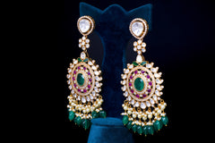 Silver Polki Grace Earrings with Beaded Fringe By Khaitan Jewels