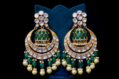 Jade Crescent Polki Jhoomar Chandbalis By Khaitan Jewels