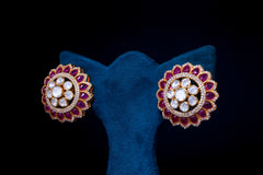Ruby Encrusted Polki Round Earrings By Khaitan Jewels