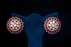 Ruby Encrusted Polki Round Earrings By Khaitan Jewels