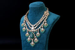 Exquisite Green Stone Bridal Necklace: 18KT Gold Plated Jewelry by Khaitan Jewels
