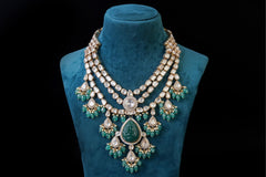 Exquisite Green Stone Bridal Necklace: 18KT Gold Plated Jewelry by Khaitan Jewels