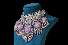 Pink Bridal Necklace Set: Exquisite 18KT Gold Plated Jewelry by Khaitan Jewels