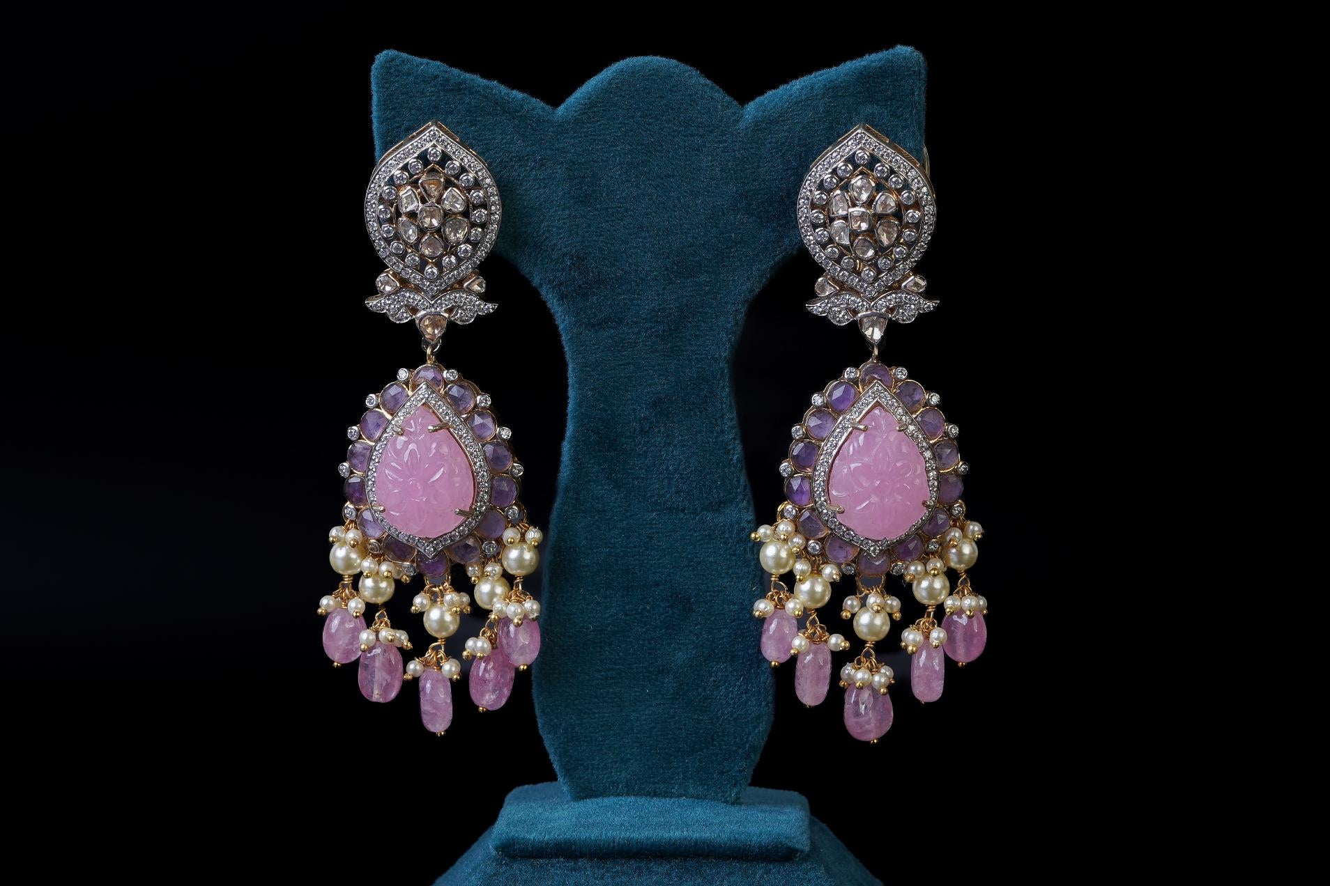 Pink Bridal Necklace Set: Exquisite 18KT Gold Plated Jewelry by Khaitan Jewels