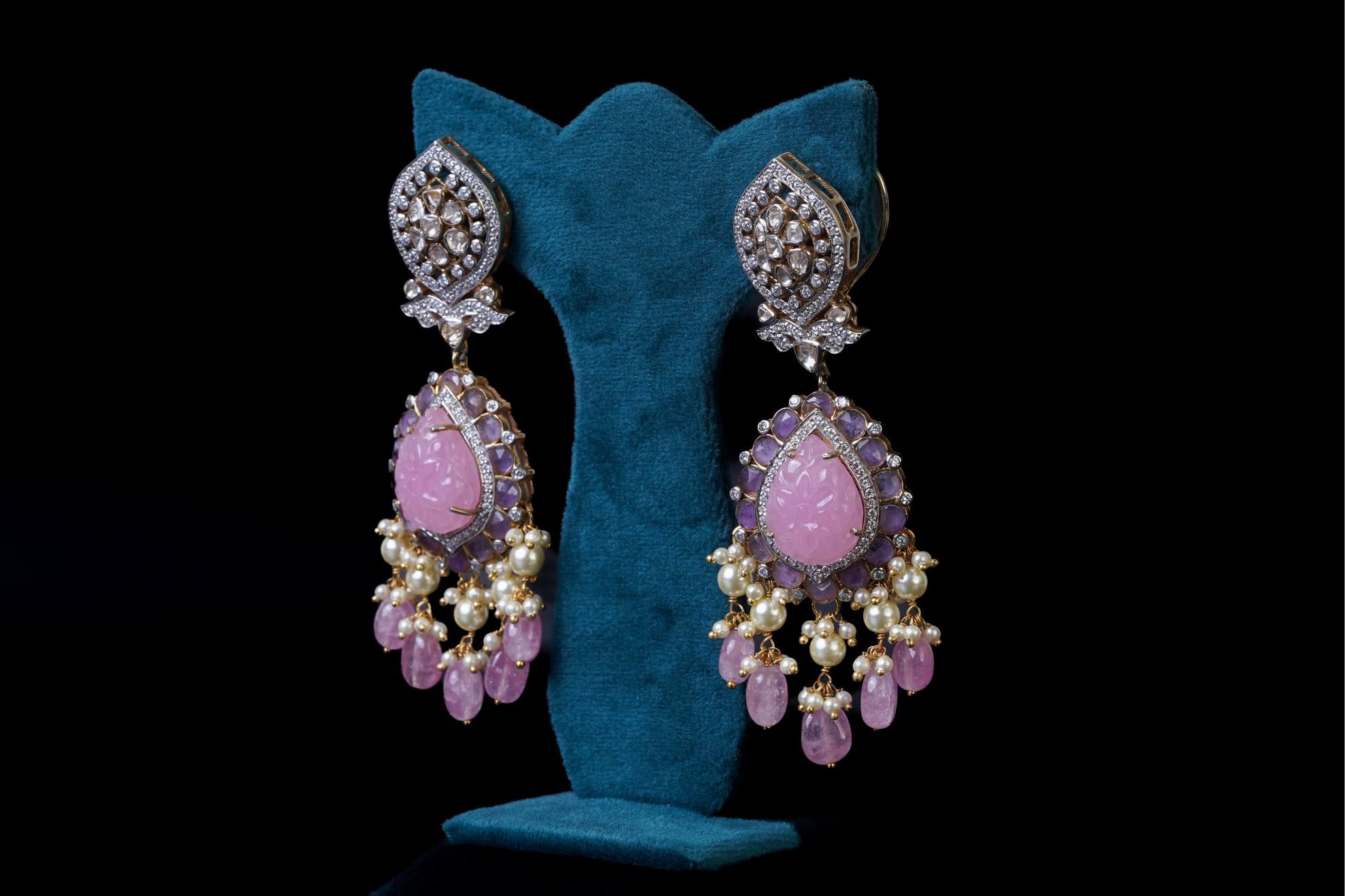 Pink Bridal Necklace Set: Exquisite 18KT Gold Plated Jewelry by Khaitan Jewels