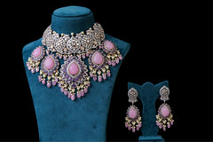 Pink Bridal Necklace Set: Exquisite 18KT Gold Plated Jewelry by Khaitan Jewels