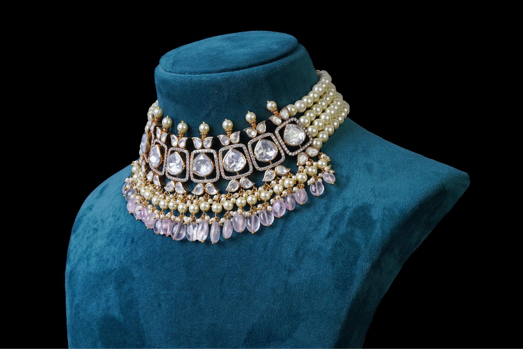 Pink Choker Necklace Set: Elegant Jewelry by Khaitan Jewels