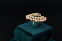 Luxurious Green Heart Ring Outlined with Diamonds: Exquisite Jewelry by Khaitan Jewels