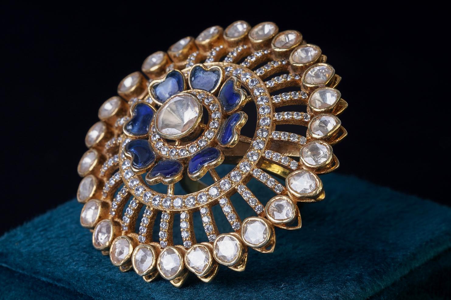 Luxurious Cocktail Blue Heart Ring: Exquisite Jewelry by Khaitan Jewels