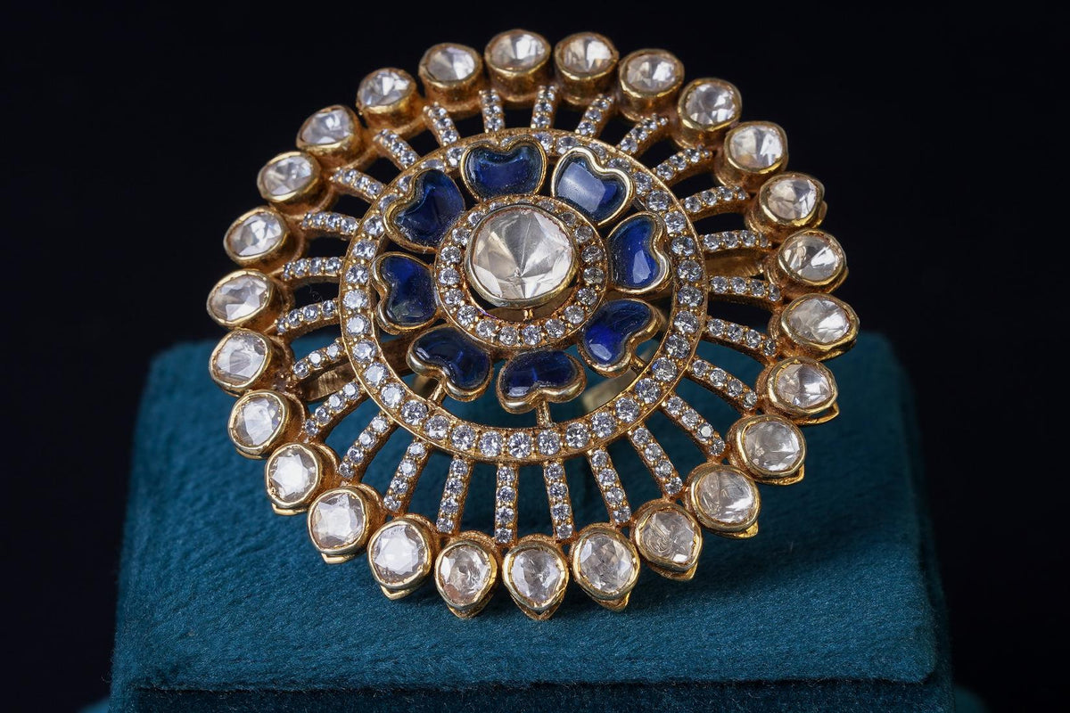 Luxurious Cocktail Blue Heart Ring: Exquisite Jewelry by Khaitan Jewels