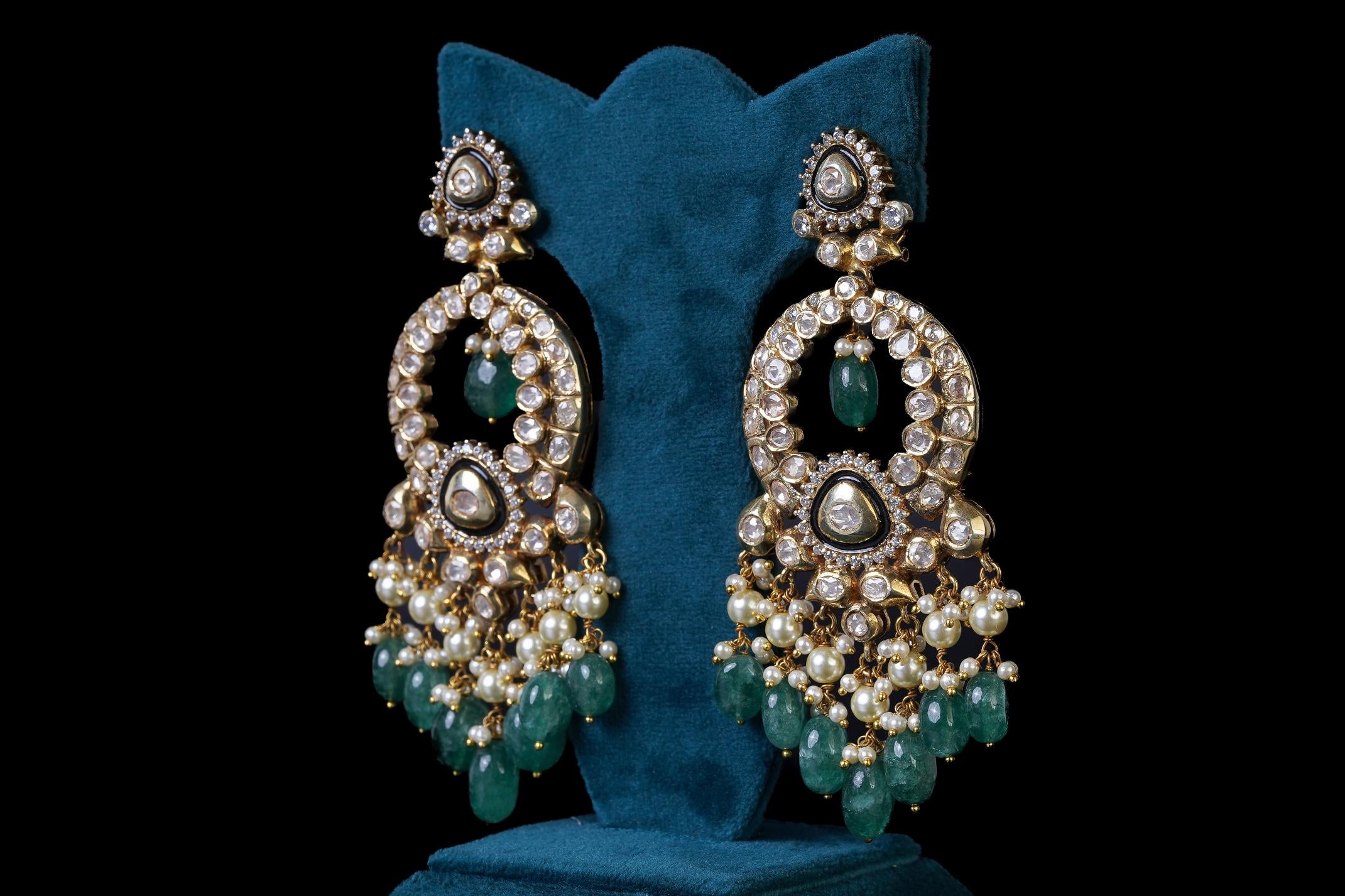 Green Jhumka Set: Exquisite Jewelry by Khaitan Jewels