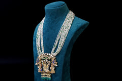 Green Radha Krishna Pendant Set: 18KT Gold Plated by Khaitan Jewels